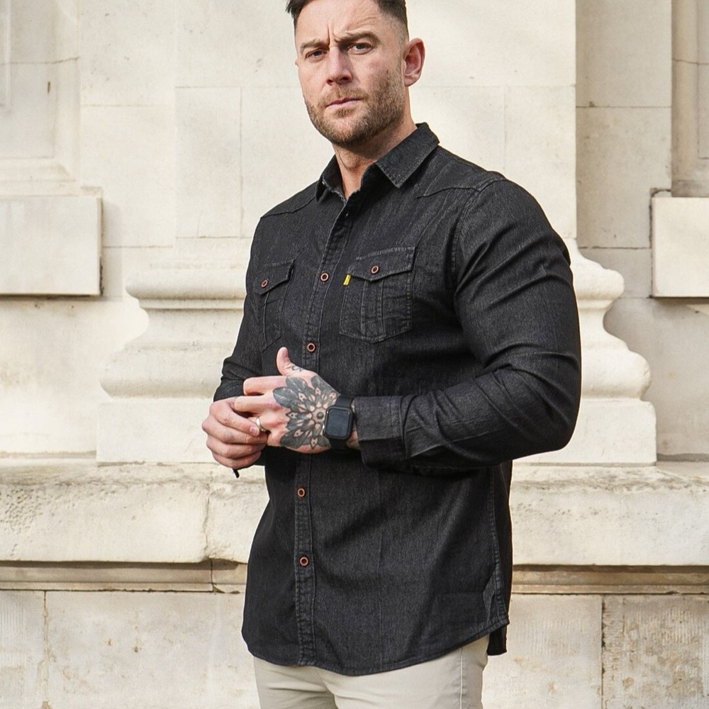 AHA Selected Long Sleeve XL Black Denim Shirt NWOT